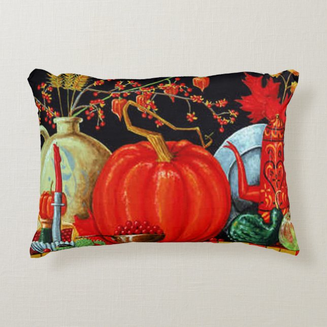 Autumn Festive Antique Painting Pumpkin Decoration Accent Pillow (Front)
