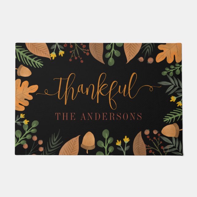 Autumn Festive Thankful Personalized Thanksgiving Doormat (Front)