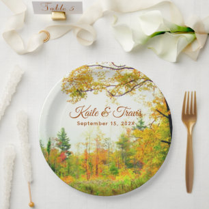 Autumn Field Foliage Couples Shower Engagement Paper Plate