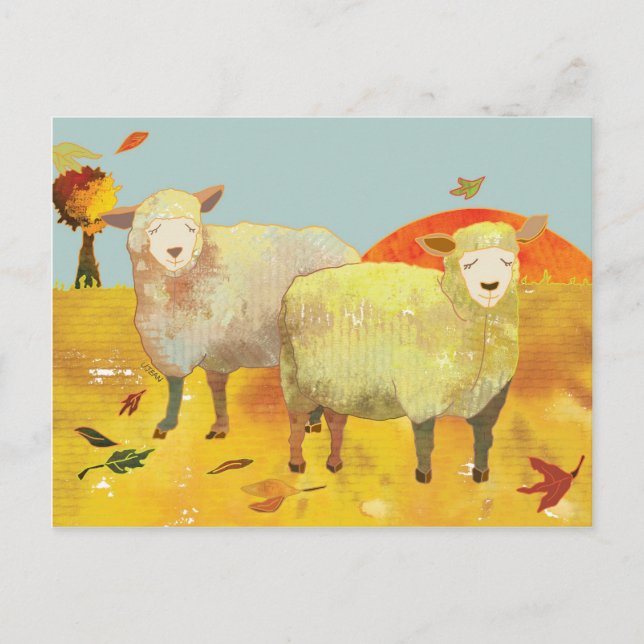 Autumn Field Sheep Postcard (Front)