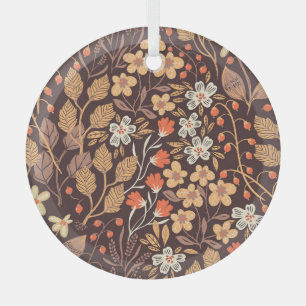Autumn Flora: Vintage Seamless Pattern Glass Ornament