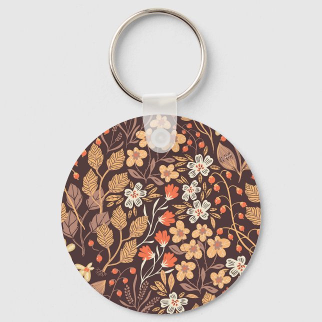 Autumn Flora: Vintage Seamless Pattern Keychain (Front)