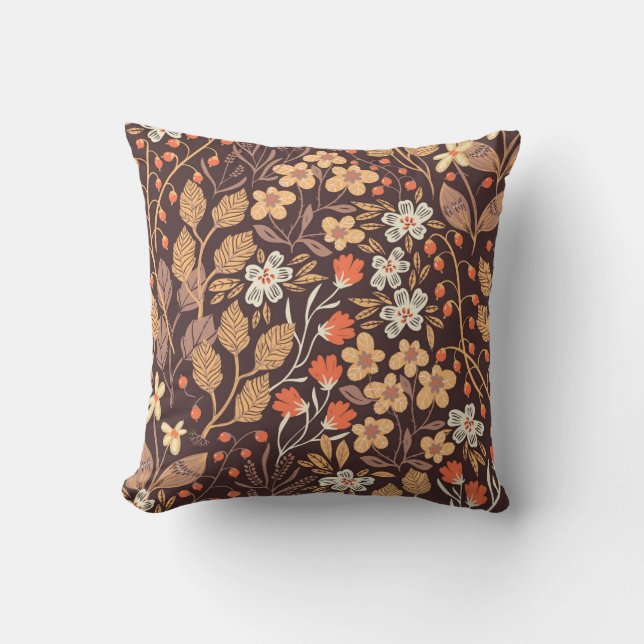 Autumn Flora: Vintage Seamless Pattern Throw Pillow (Front)