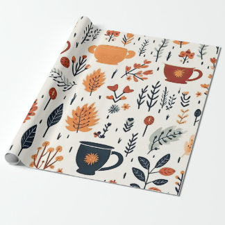 Autumn Flora with Cozy Mugs Wrapping Paper