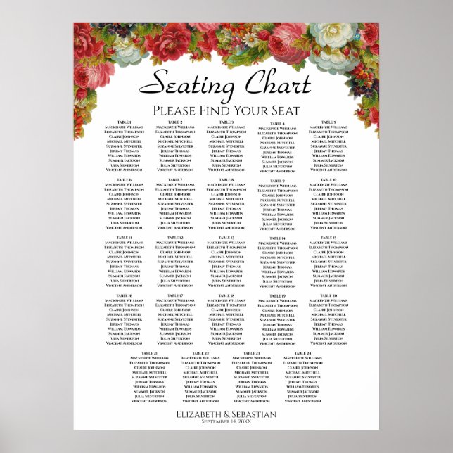 Autumn Floral 24 Table Wedding Seating Chart (Front)