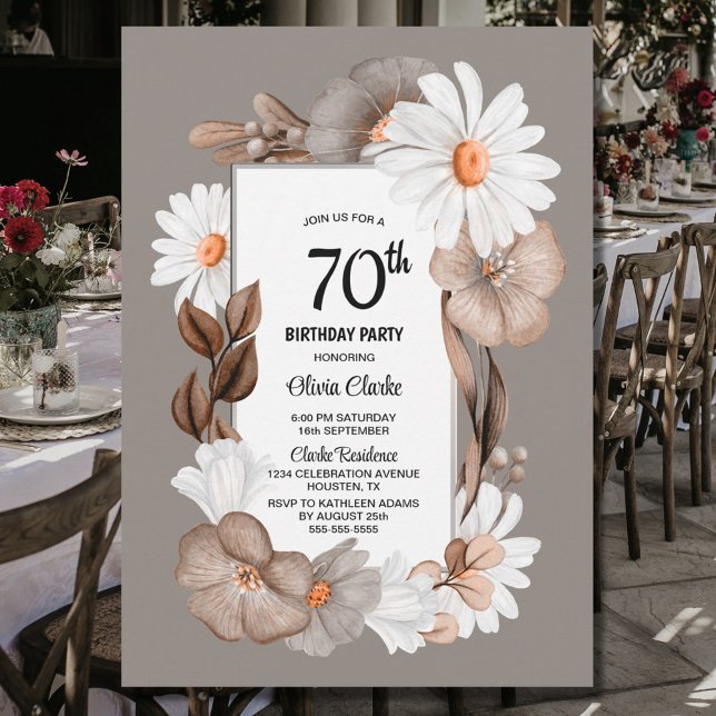 Autumn Floral 70th Birthday Party Invitation (Creator Uploaded)