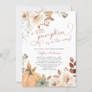  Autumn Floral A Little Pumpkin Fall Baby Shower I Invitation