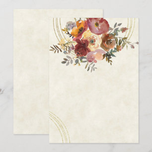 Autumn floral and gold blank wedding invitation