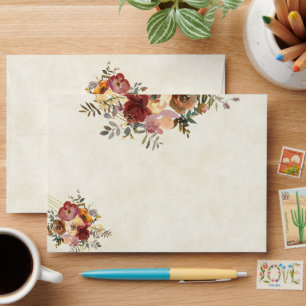 Autumn floral and gold blank wedding invitation envelope
