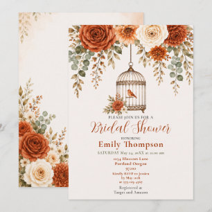 Autumn Floral Bird Cage Bridal Shower Invitation
