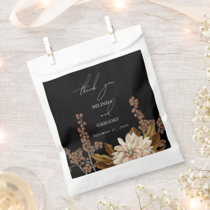 Autumn Floral Black Watercolor Fall Wedding Favour Bag