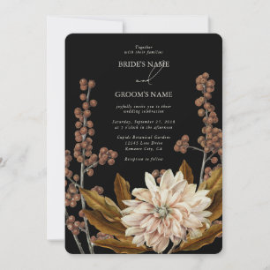 Autumn Floral Black Watercolor Fall Wedding Invitation