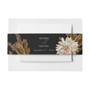 Autumn Floral Black Watercolor Fall Wedding Invitation Belly Band