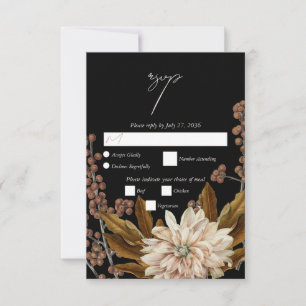 Autumn Floral Black Watercolor Fall Wedding RSVP Card