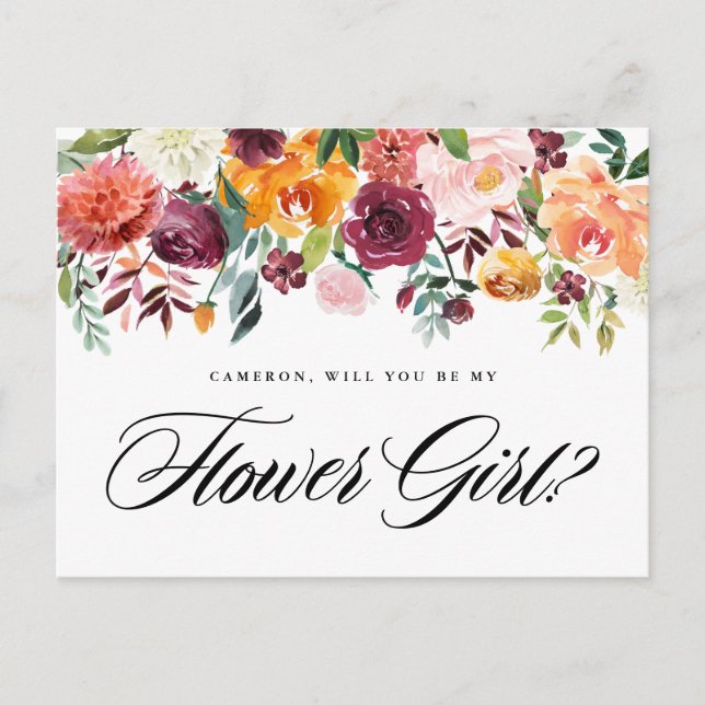 Autumn Floral Blooms Will You Be My Flower Girl Invitation Postcard (Front)