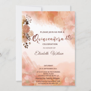 Autumn floral blushed cantaloupe watercolor invitation