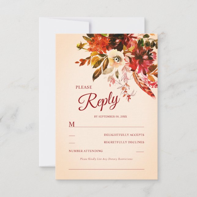 Autumn Floral Blushed Linen Watercolor RSVP Card (Front)