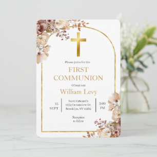 Autumn floral boho first communion invitation