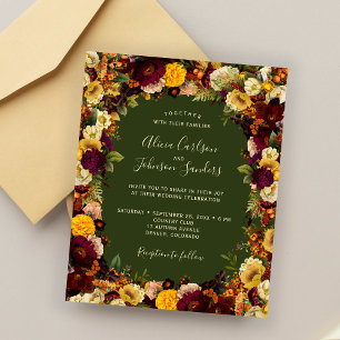 Autumn floral budget green wedding invitation