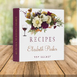 Autumn floral burgundy bridal shower recipe book binder<br><div class="desc">Editable text recipes binder featuring autumn fall rusty orange and cream ivory bouquets with seasonal branches and dried leaves and a chic gold and dark red burgundy calligraphy script. Easy to personalize with your text! This recipe book can be a beautiful gift for your own kitchen or a keepsake custom...</div>