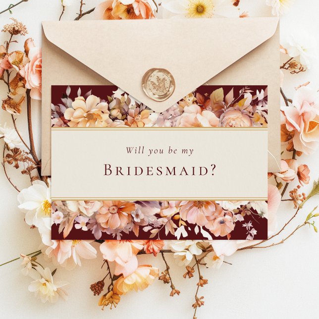 Autumn Floral Burgundy Wedding Bridesmaid Proposal Invitation (Creator Uploaded)