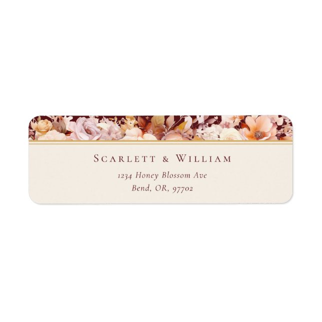 Autumn Floral Burgundy Wedding Return Address (Front)