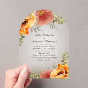 Autumn Floral Burnt Orange Rustic Wedding Acrylic Invitations