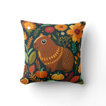 Autumn Floral Capybara Throw Pillow