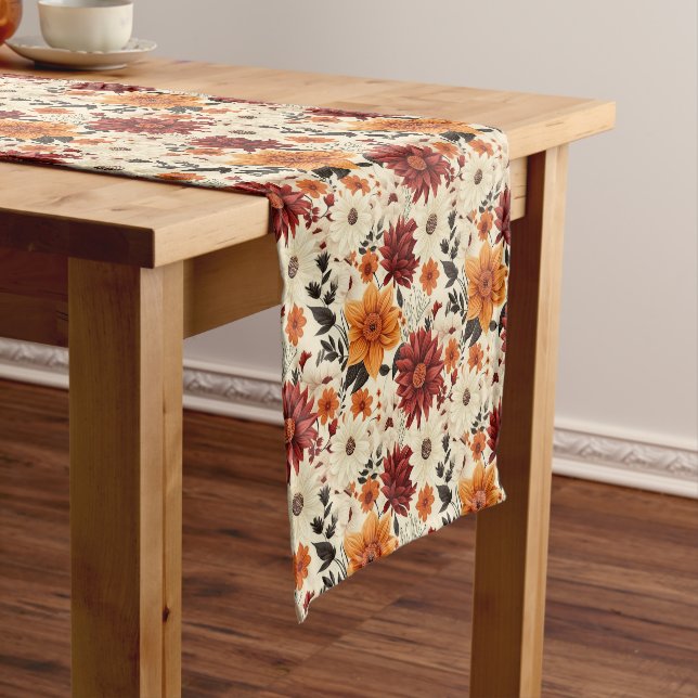 Autumn Floral Chrysanthemums Short Table Runner (In Situ)