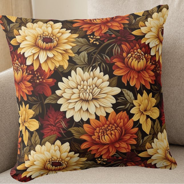 Autumn Floral Chrysanthemums Throw Pillow (Creator Uploaded)