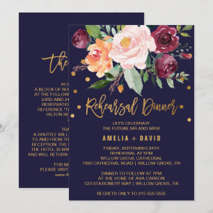 Autumn Floral Details on Back Rehearsal Dinner Invitation