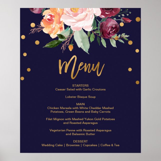 Autumn Floral Dinner Menu Poster (Front)
