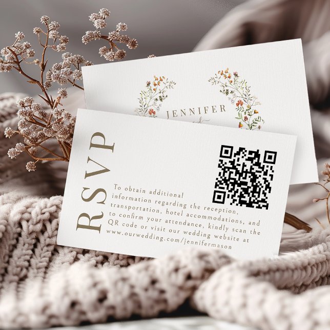 Autumn Floral Fall Wedding RSVP QR code card (Creator Uploaded)