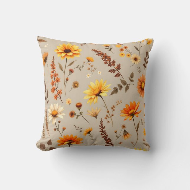 Autumn Floral Field Pattern.Modern Outdoor Throw Pillow (Front)
