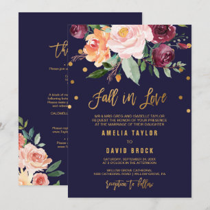 Autumn Floral Formal Fall In Love Detail Wedding Invitation