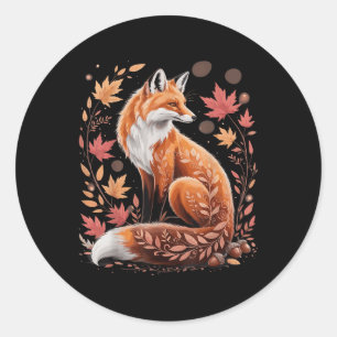 Autumn Floral Fox Fall Boho Animal Nature Lover Te Classic Round Sticker