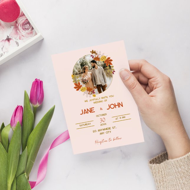 Autumn Floral Frame Photo Wedding Invitation (Creator Uploaded)