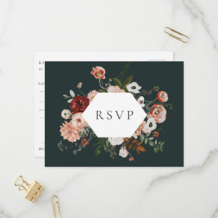 Autumn Floral Frame Wedding RSVP Song Request Invitation Postcard