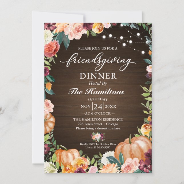 Autumn Floral Friendsgiving Dinner Invitation (Front)