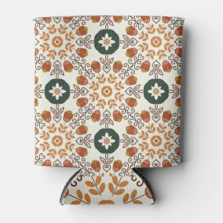 Autumn Floral Geometric, Vintage Seamless. Can Cooler