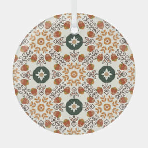 Autumn Floral Geometric, Vintage Seamless. Glass Ornament