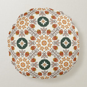 Autumn Floral Geometric, Vintage Seamless. Round Pillow