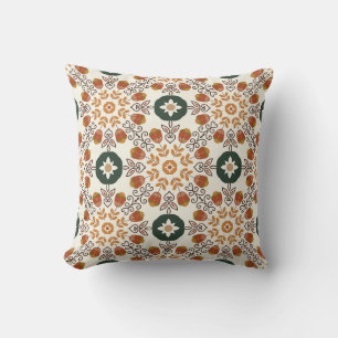 Autumn Floral Geometric, Vintage Seamless. Throw Pillow
