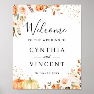 Autumn Floral Gold Confetti Wedding Welcome Sign