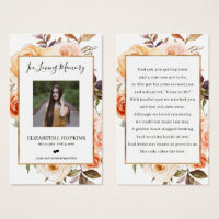Autumn Floral Gold Foil Frame Photo Prayer Cards