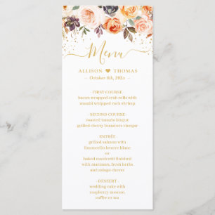 Autumn Floral Gold Glitters Fall Wedding Menu