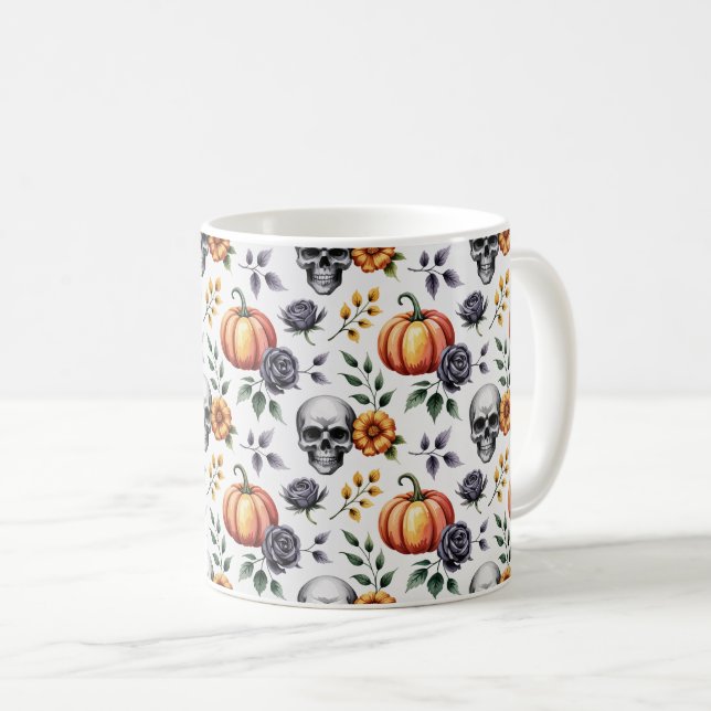 Autumn Floral Halloween Coffee Mug (Front Right)