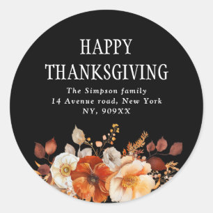 autumn floral happy thanksgiving address classic round sticker