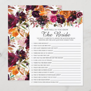 Autumn Floral How Well Do You Know The Bride Game Invitation