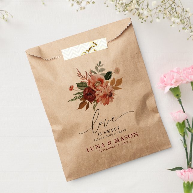 Autumn Floral Kraft Wedding Favour Bag (Sealed)